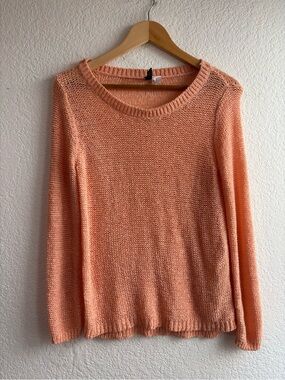 H&M Divided Light Peach Crewneck Knit Woven Sweater Womens Size 2